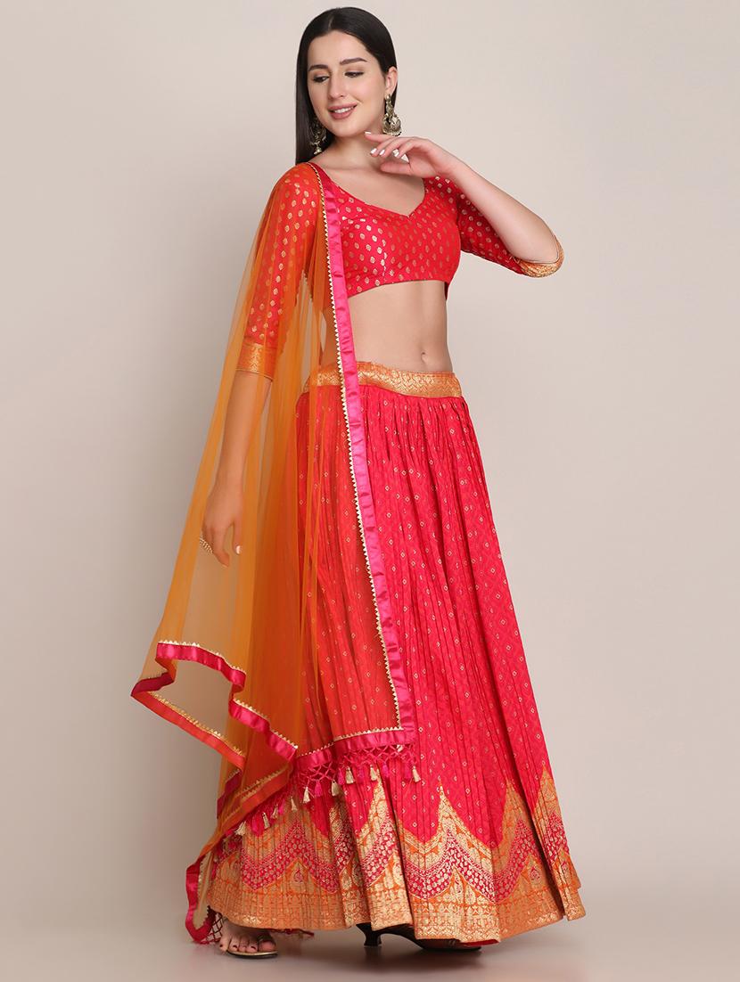 magenta flared semi- stitched lehenga with dupatta - 18447932 - Standard Image - 1