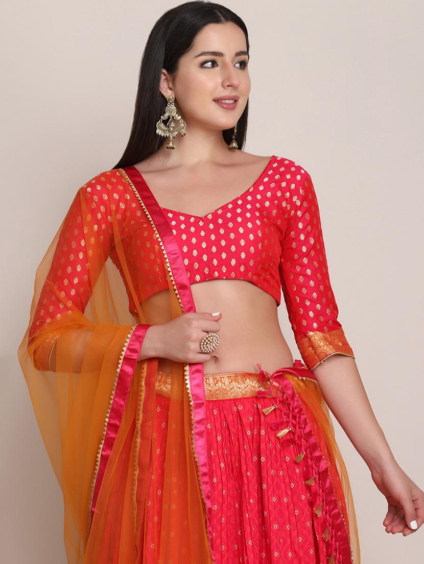 magenta flared semi- stitched lehenga with dupatta - 18447932 - Standard Image - 4