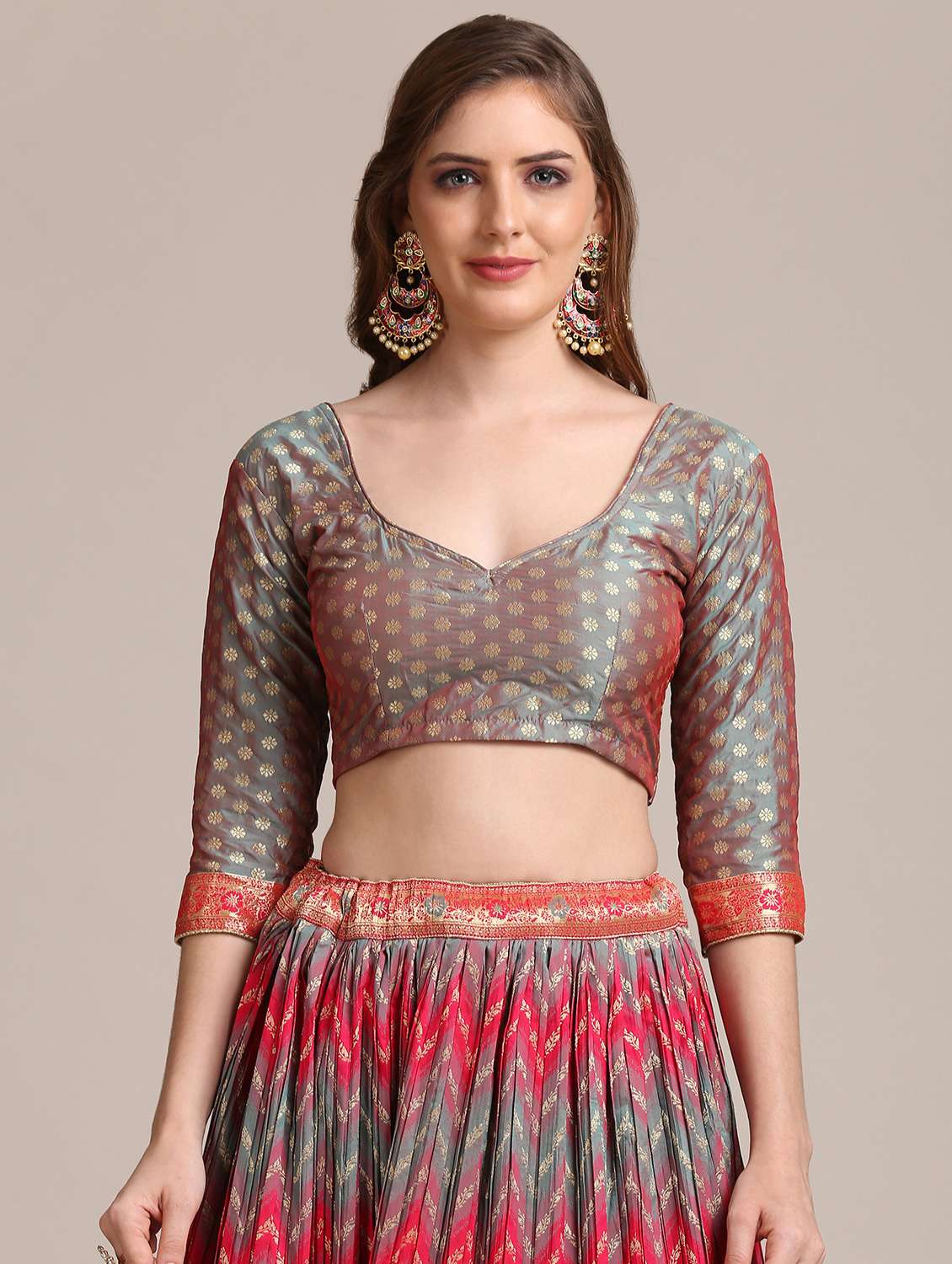 grey chevron flared lehenga with dupatta - 18447944 - Standard Image - 4