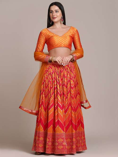 pleated chevron flared lehenga with dupatta - 18447946 -  Standard Image - 0