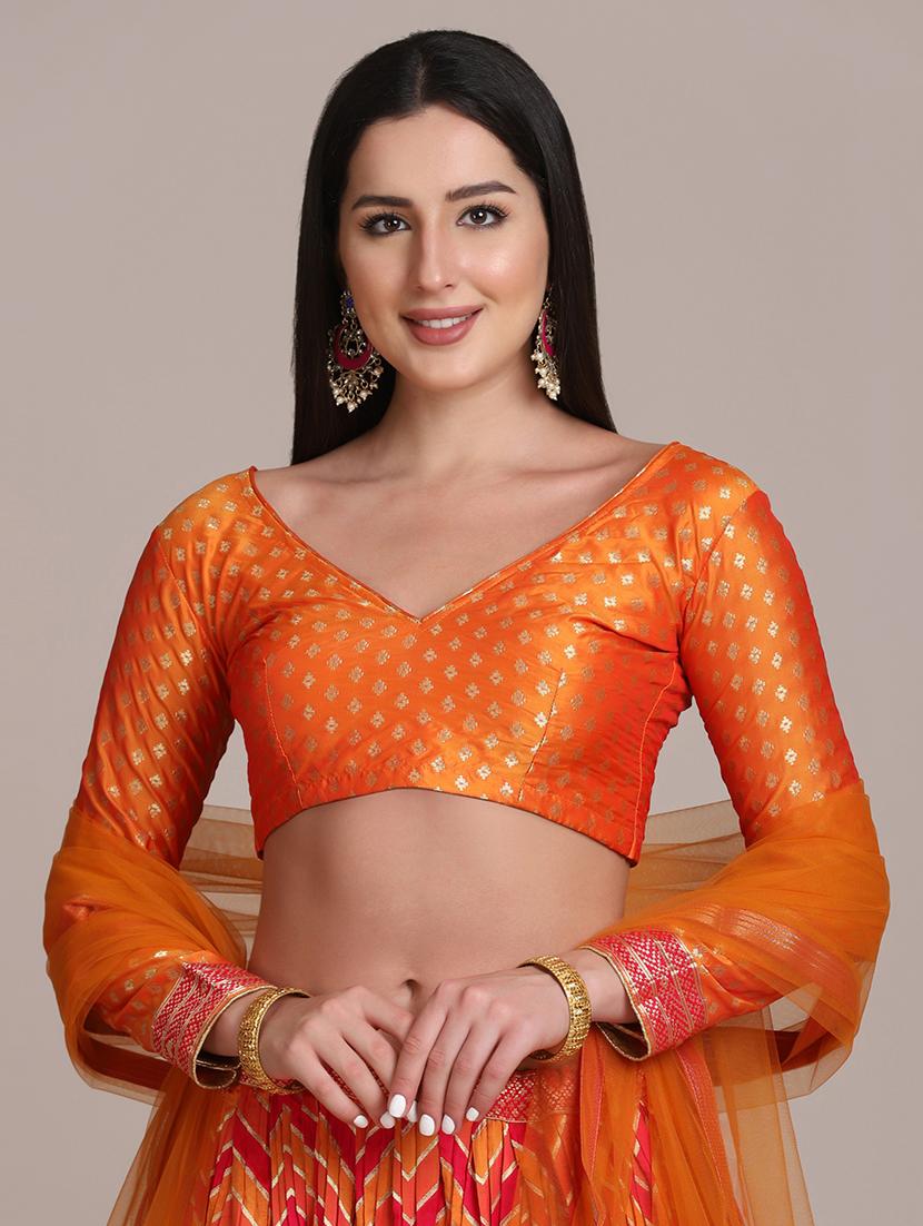 pleated chevron flared lehenga with dupatta - 18447946 - Standard Image - 4