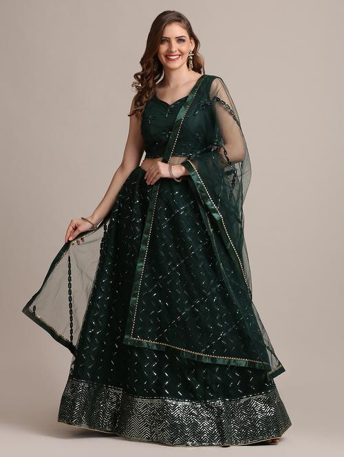 bottle green flared lehenga - 18447953 - Standard Image - 0