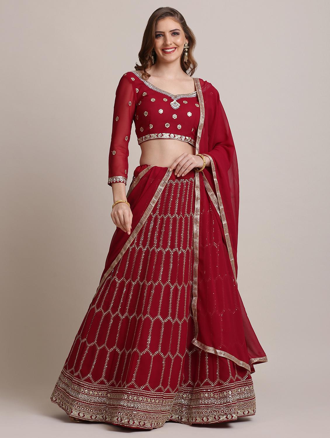 maroon flared lehenga with dupatta - 18447957 - Zoom Image - 0