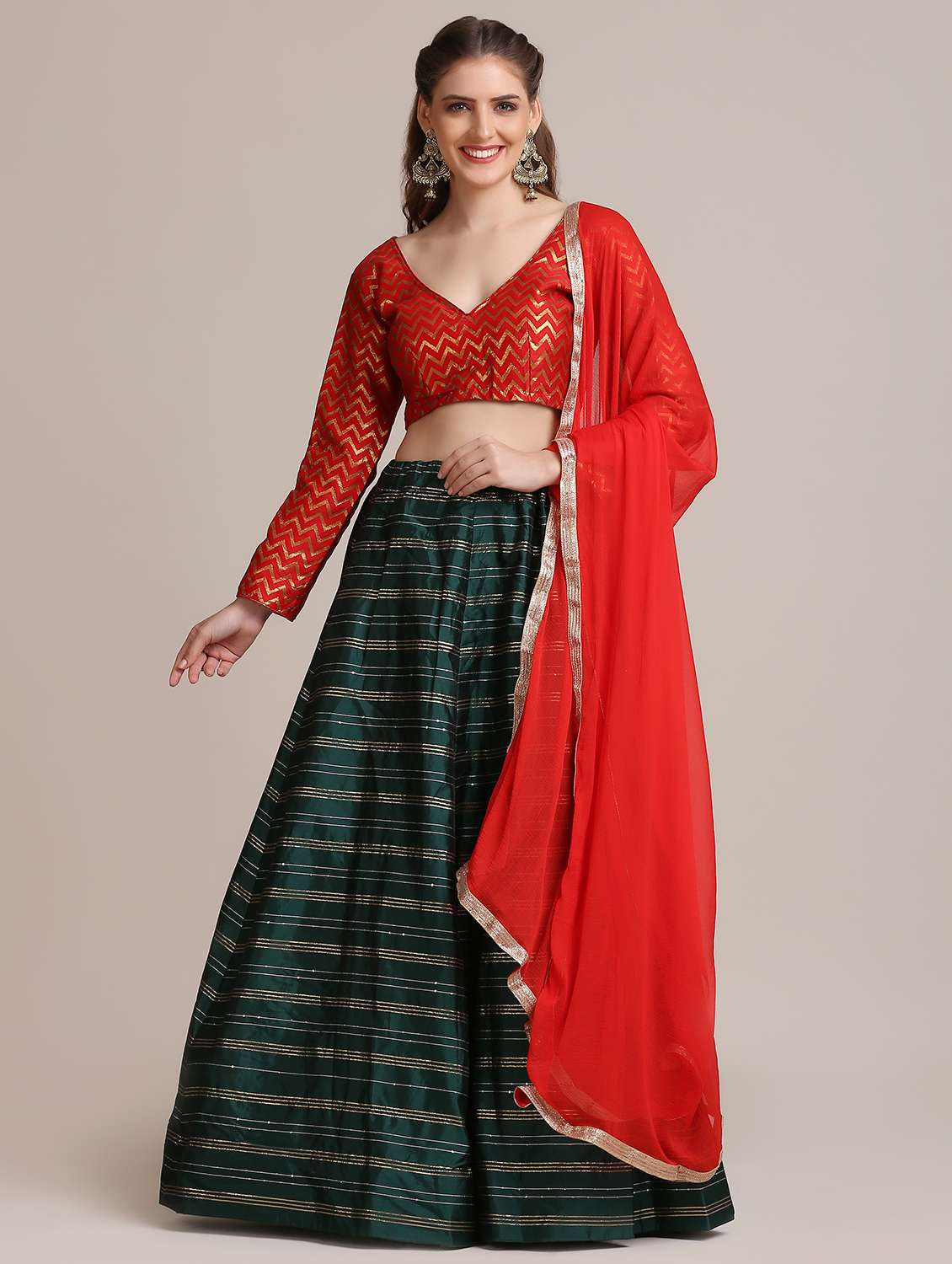 bottle green flared lehenga