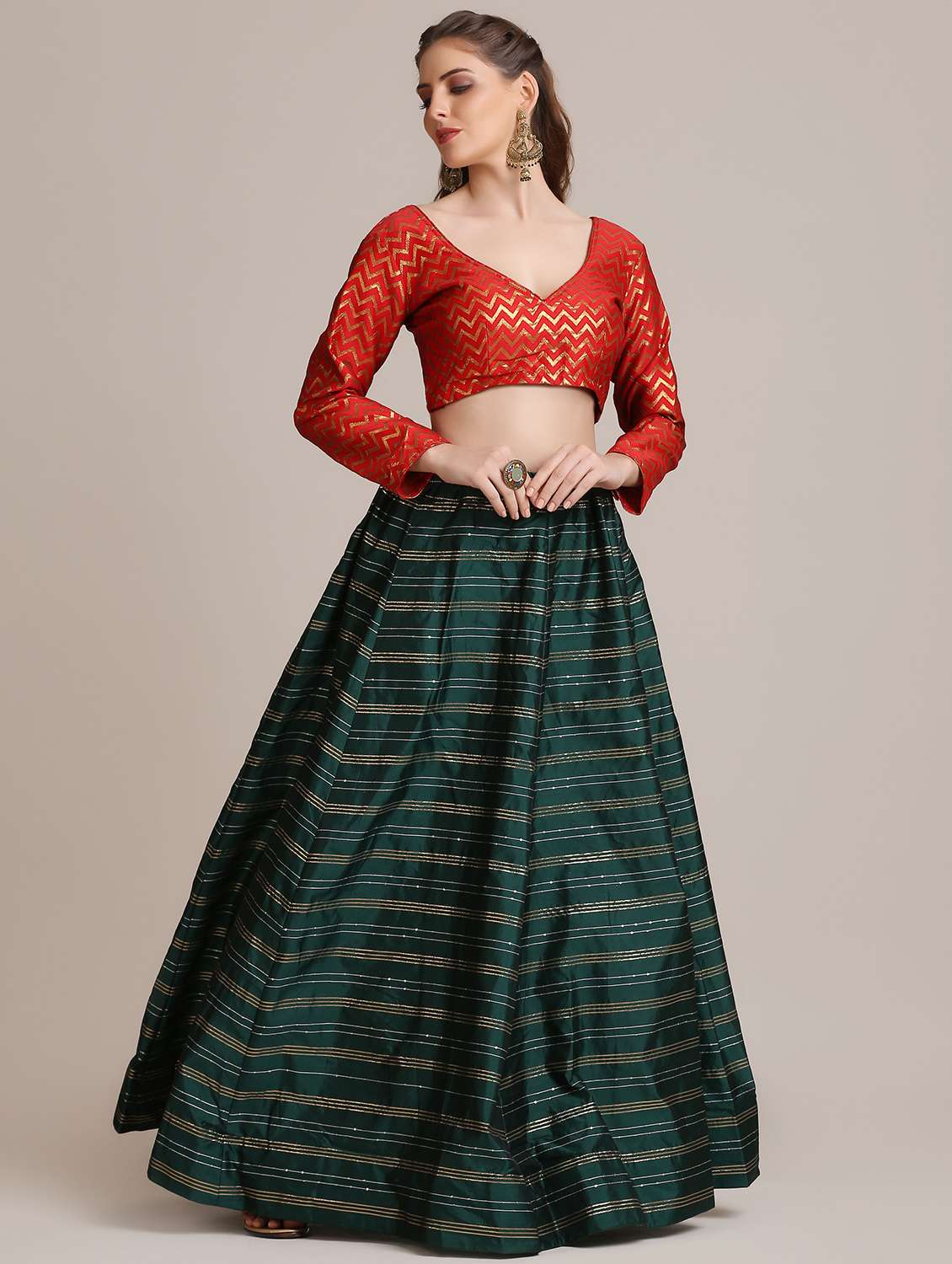 Bottle Green Flared Lehenga