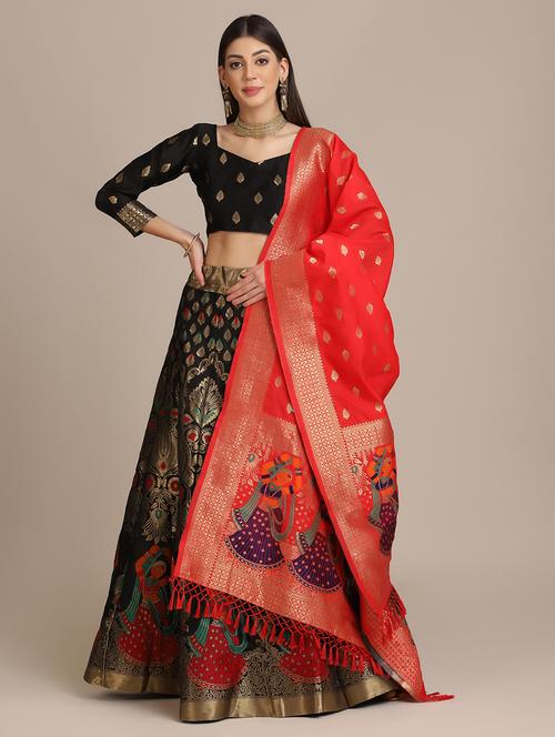 brocade flared lehenga with dupatta - 18447966 -  Standard Image - 0