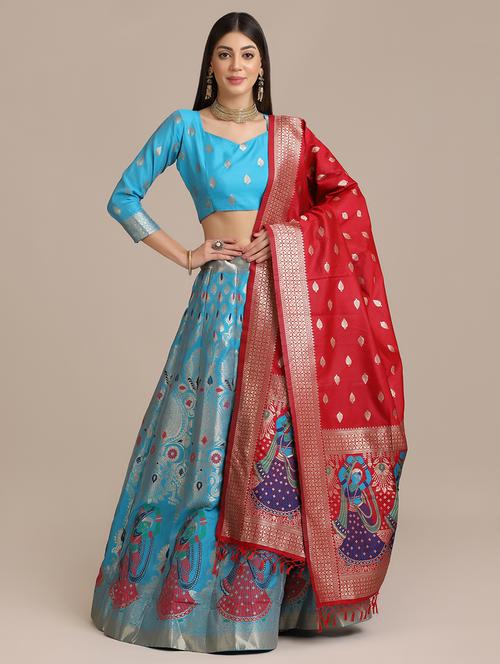 brocade flared lehenga with dupatta - 18447969 -  Standard Image - 0