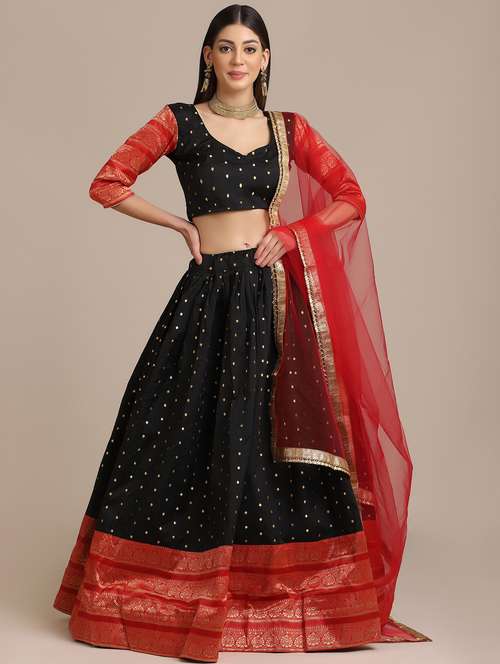 black flared lehenga with dupatta - 18447978 -  Standard Image - 0
