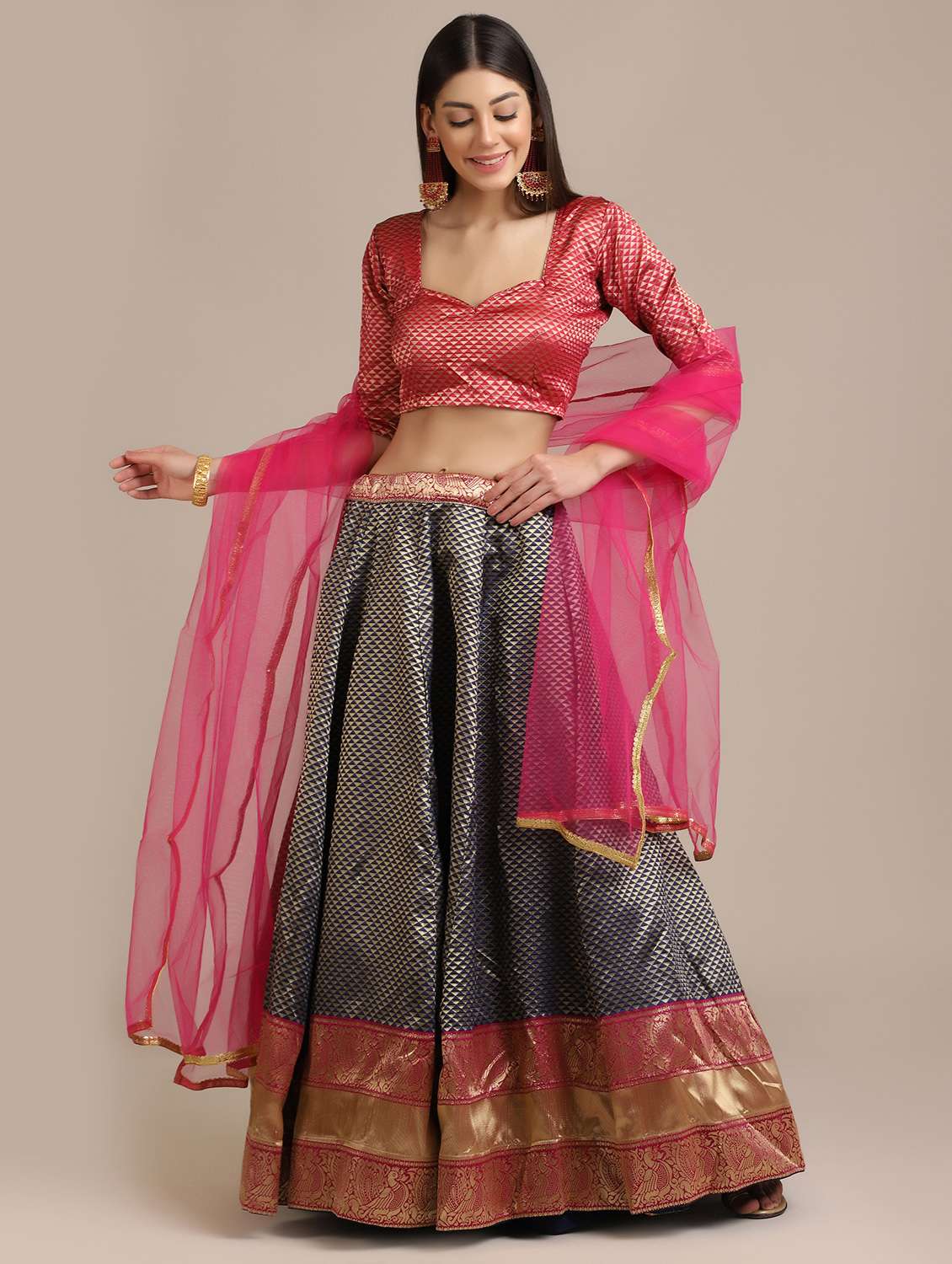 self design flared lehenga with dupatta