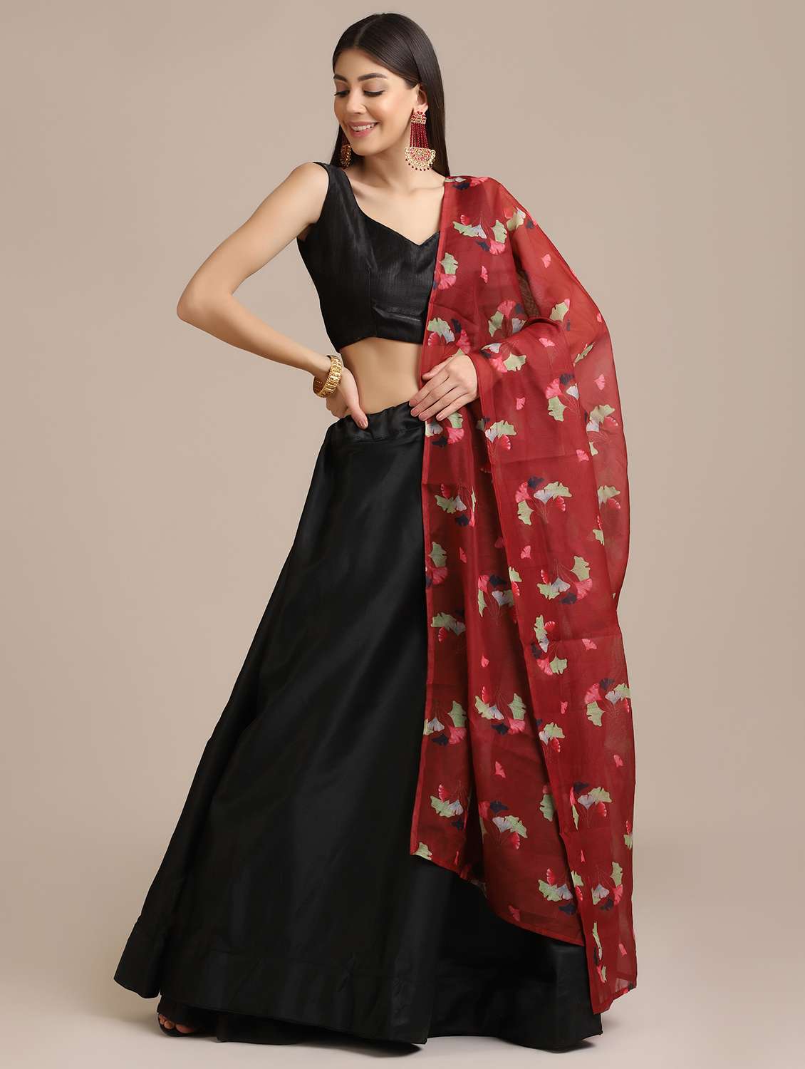 solid flared lehenga with dupatta