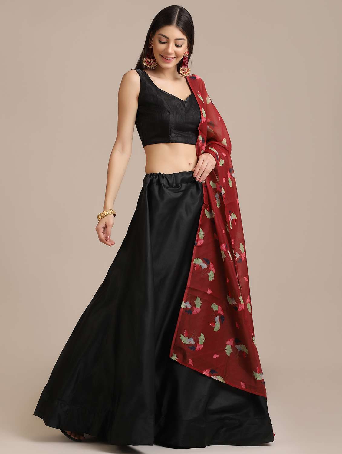 solid flared lehenga with dupatta - 18447995 - Standard Image - 1