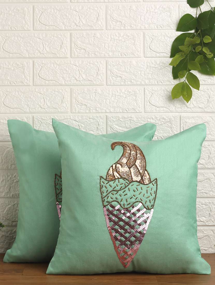 alina decor set of 2 embllished cushion covers 16 x 16 inch