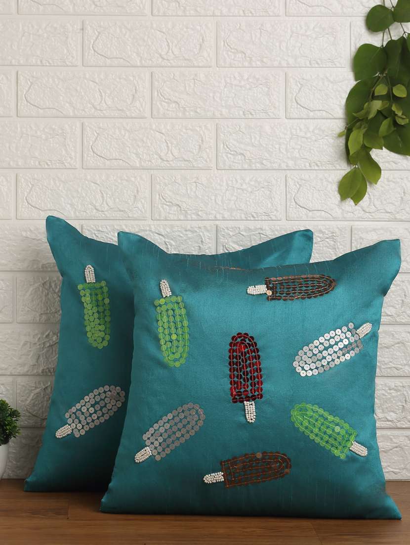 alina decor set of 2 embllished cushion covers 16 x 16 inch