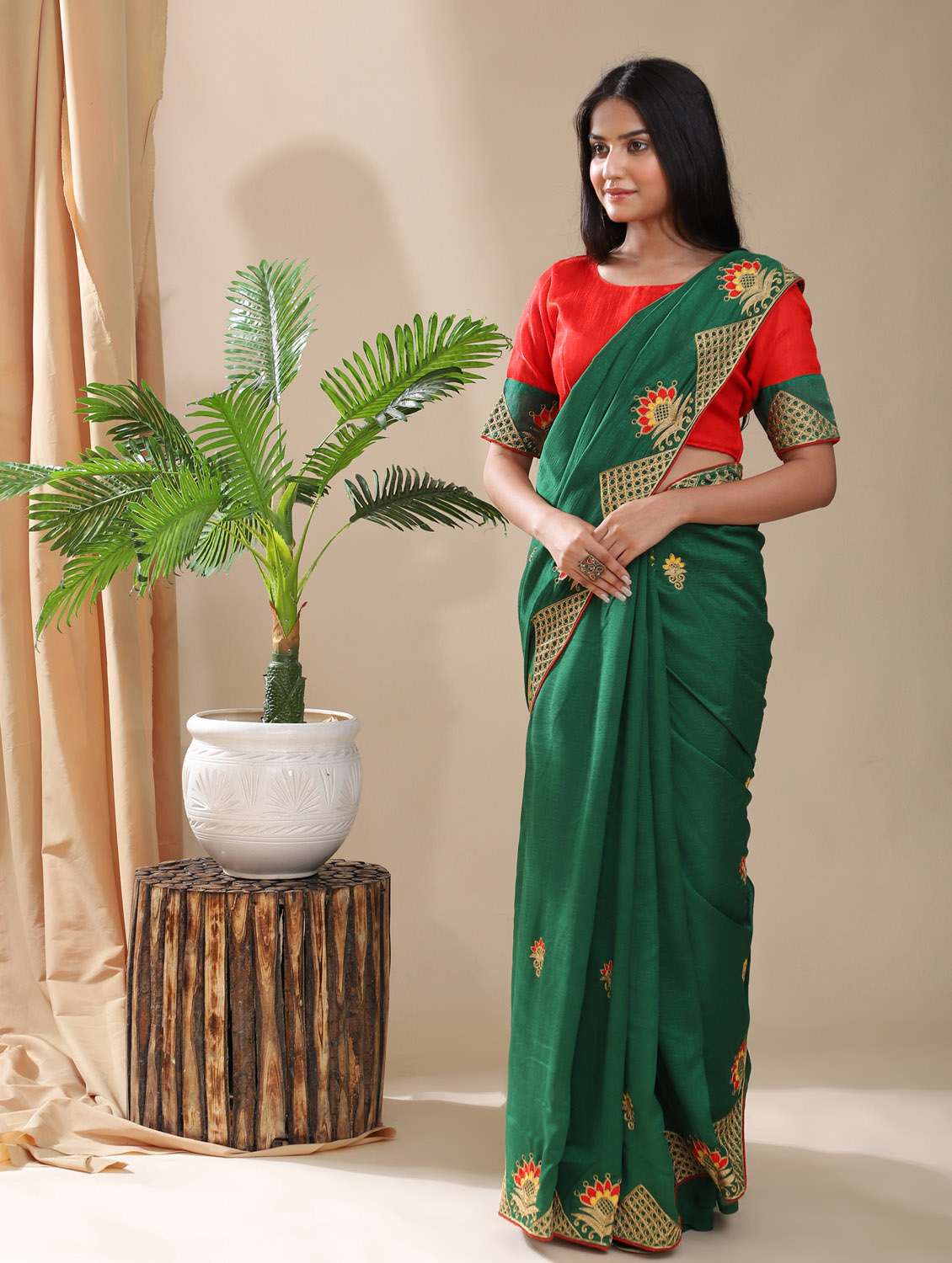 women's embroidered saree with blouse