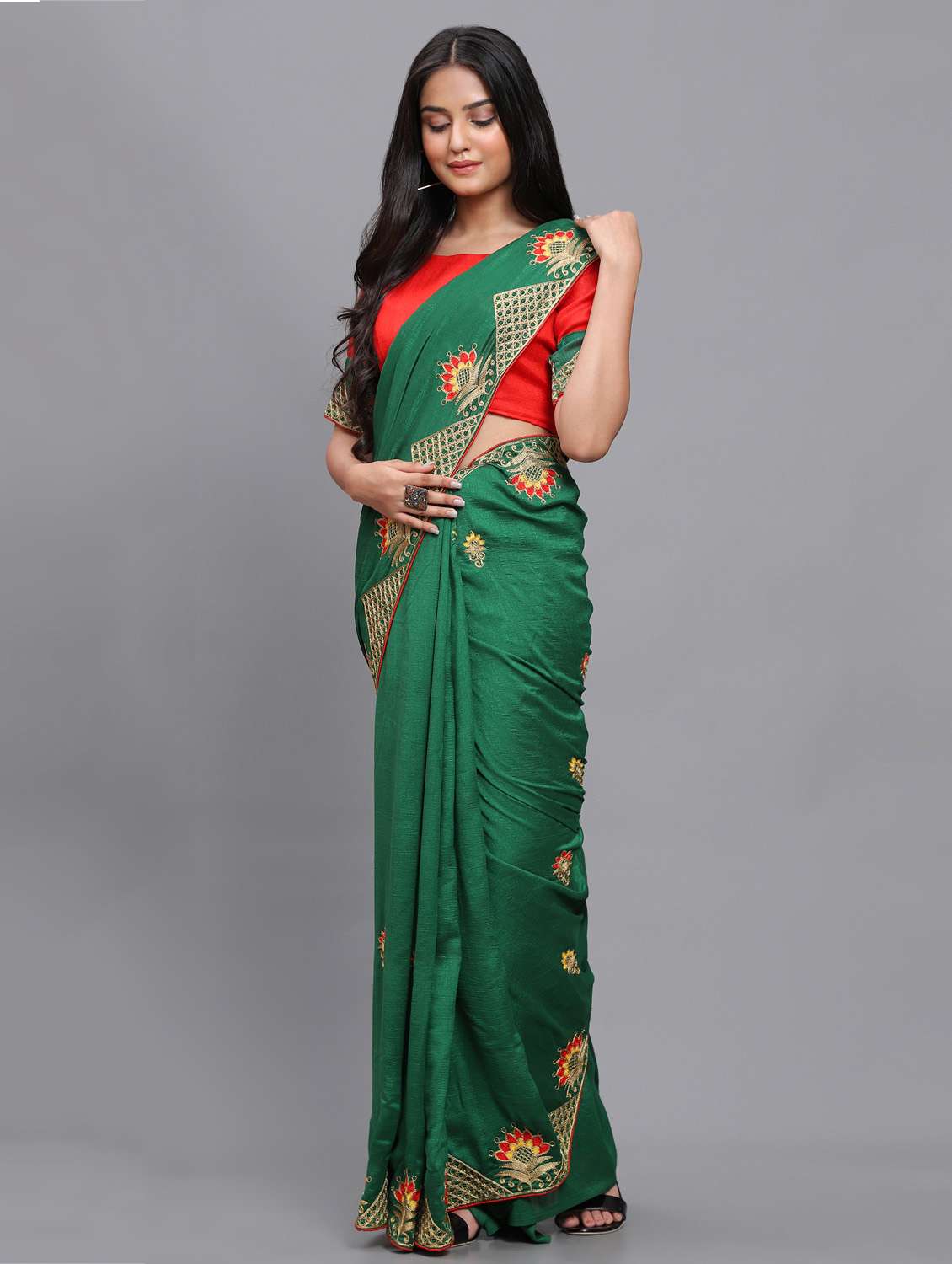 women's embroidered saree with blouse - 18448510 -  Standard Image - 1