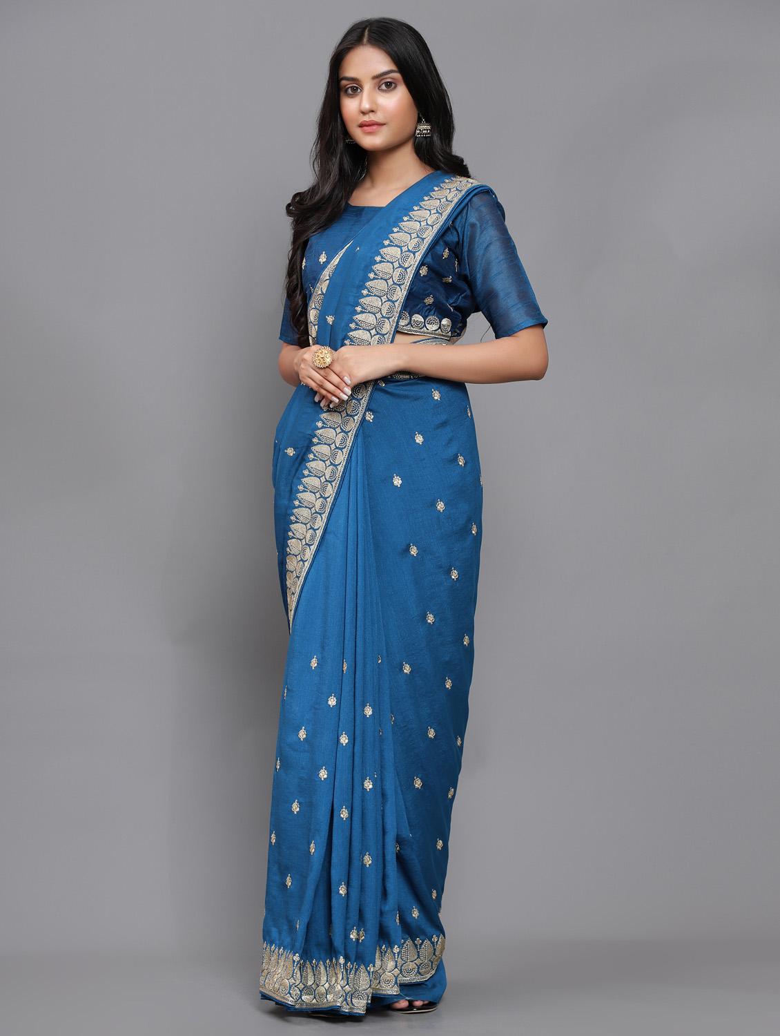 zari work embroidered saree with blouse - 18448520 - Standard Image - 1