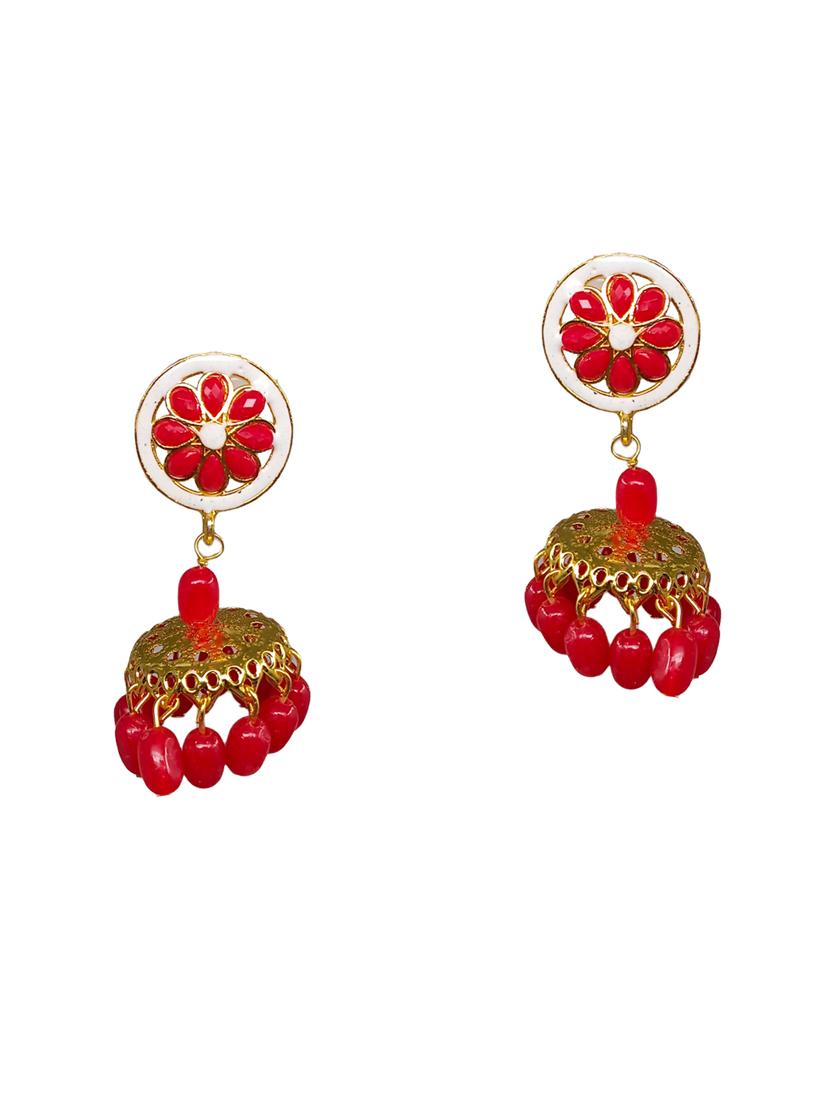 red gold plated jhumka earring - 18448605 -  Zoom Image - 0