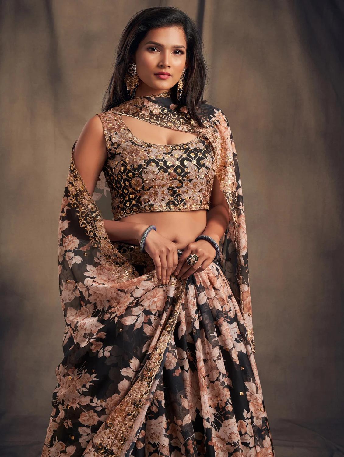 black embroidered semi-stitched flared lehenga choli set with dupatta - 18448693 - Standard Image - 4