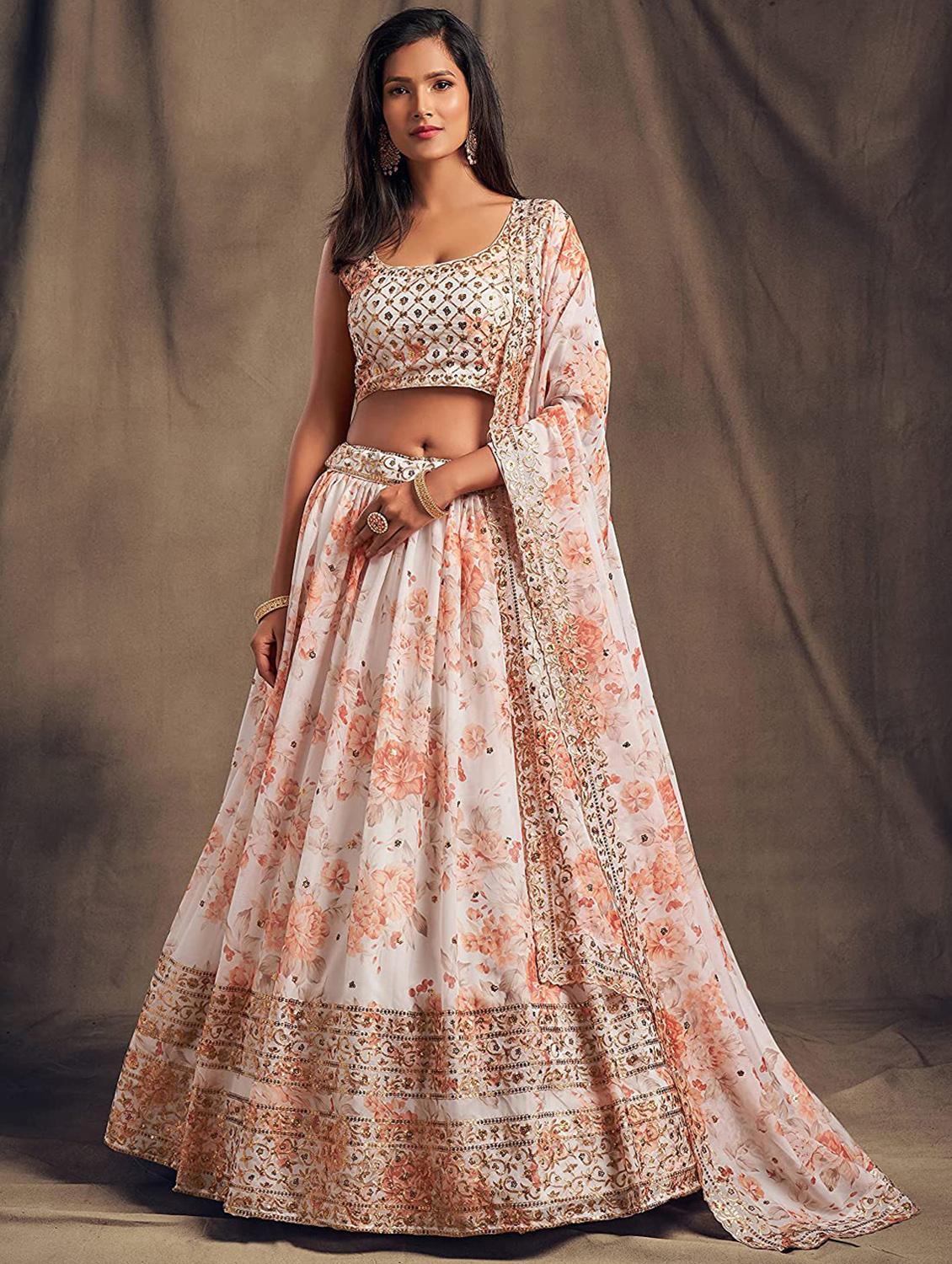 off-white embroidered semi-stitched flared lehenga choli set with dupatta - 18448697 - Standard Image - 1