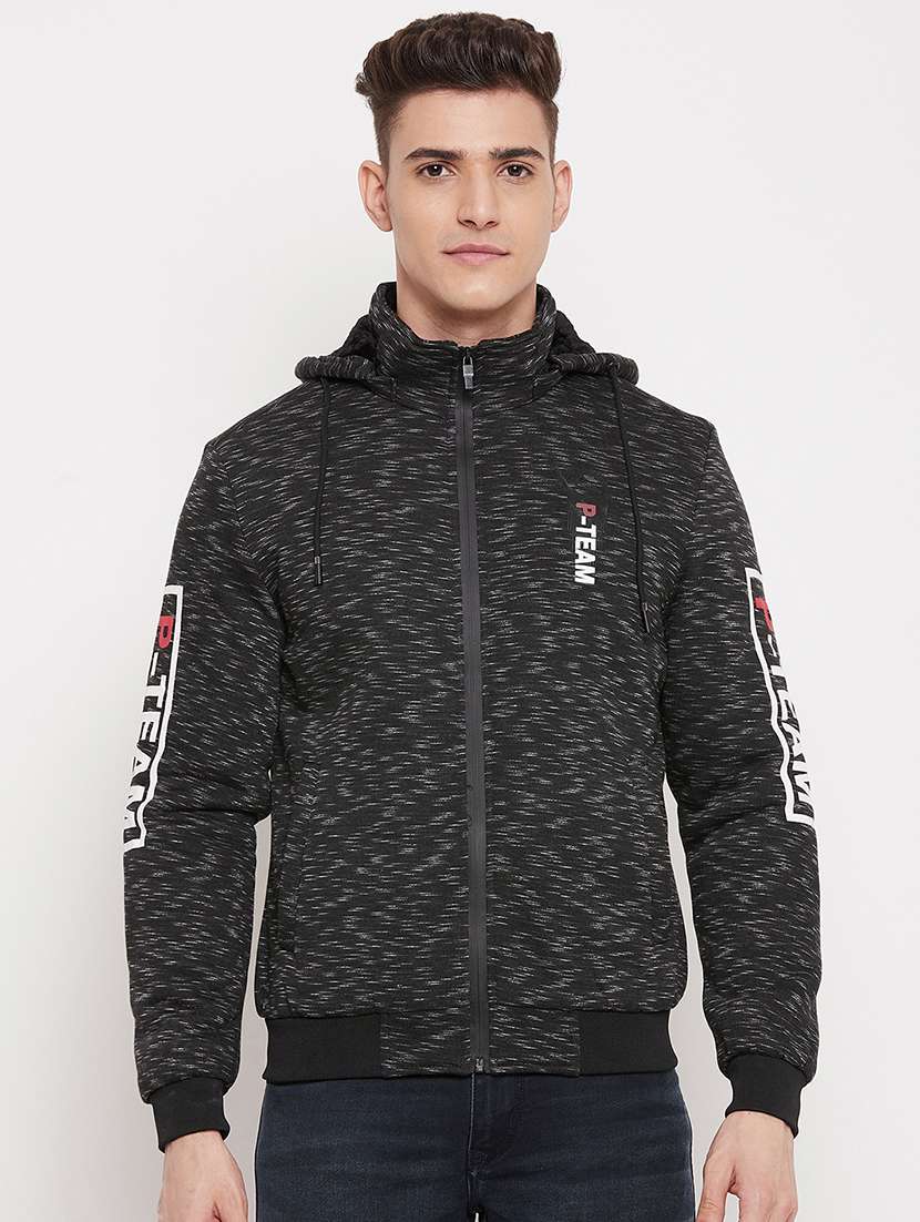 men melange long sleeves hooded sweatshirt