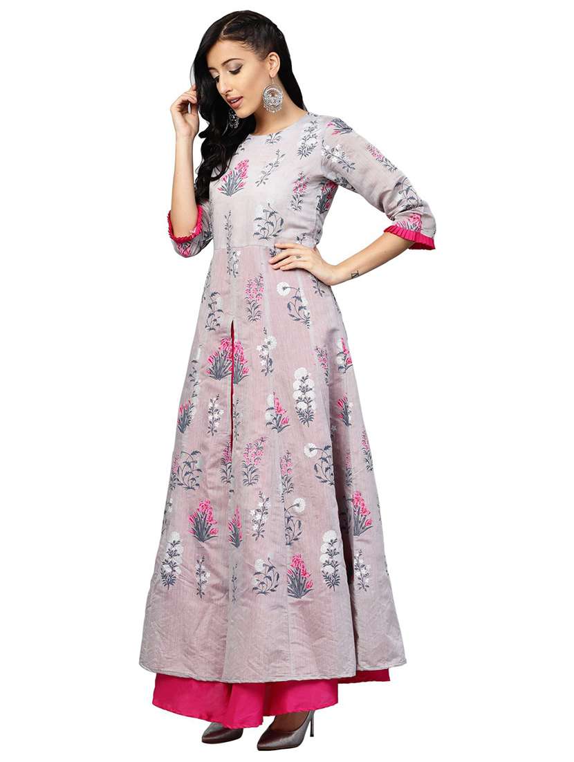 floral print layered ethnic dress - 18449052 -  Standard Image - 1