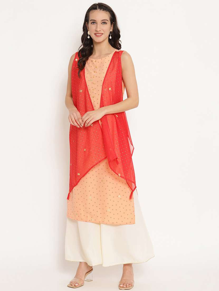 bandhani print layered kurta - 18449139 -  Standard Image - 1