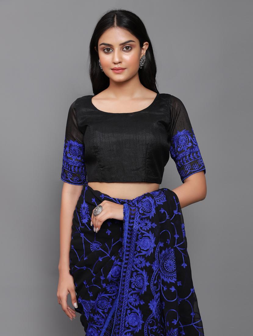 black embroidered saree with blouse - 18449229 - Standard Image - 1
