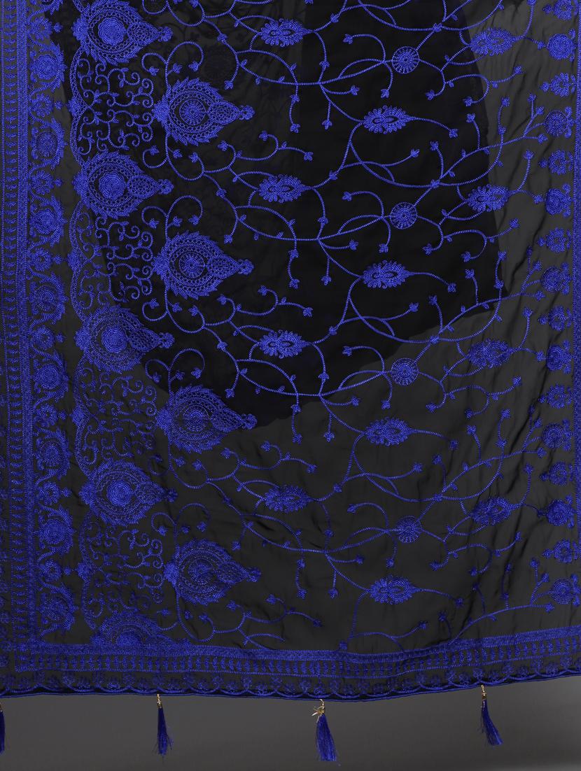 black embroidered saree with blouse - 18449229 - Standard Image - 4