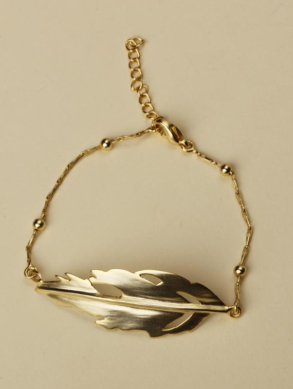 brass leaf bracelet - 18449886 -  Zoom Image - 0