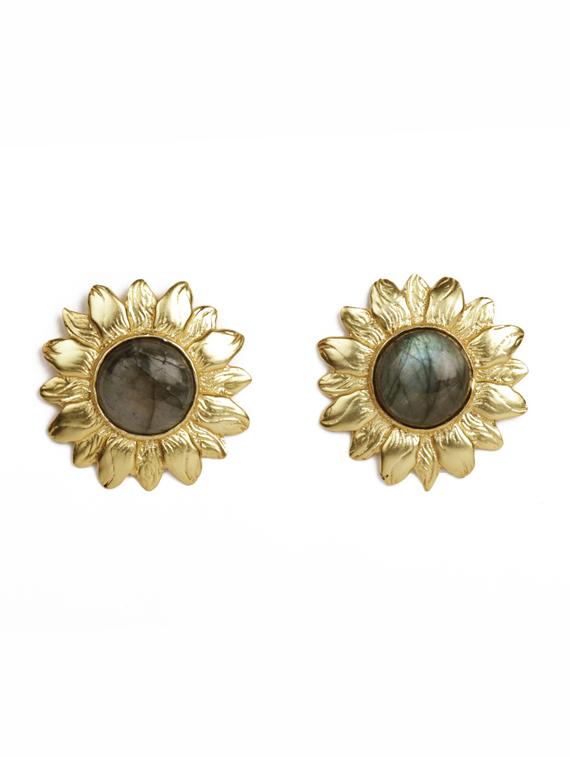 shining sunflower labradorite stud gold earrings - 18449954 -  Zoom Image - 0