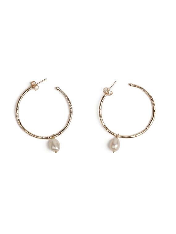 ravishing hammered pearl rose hoop earrings