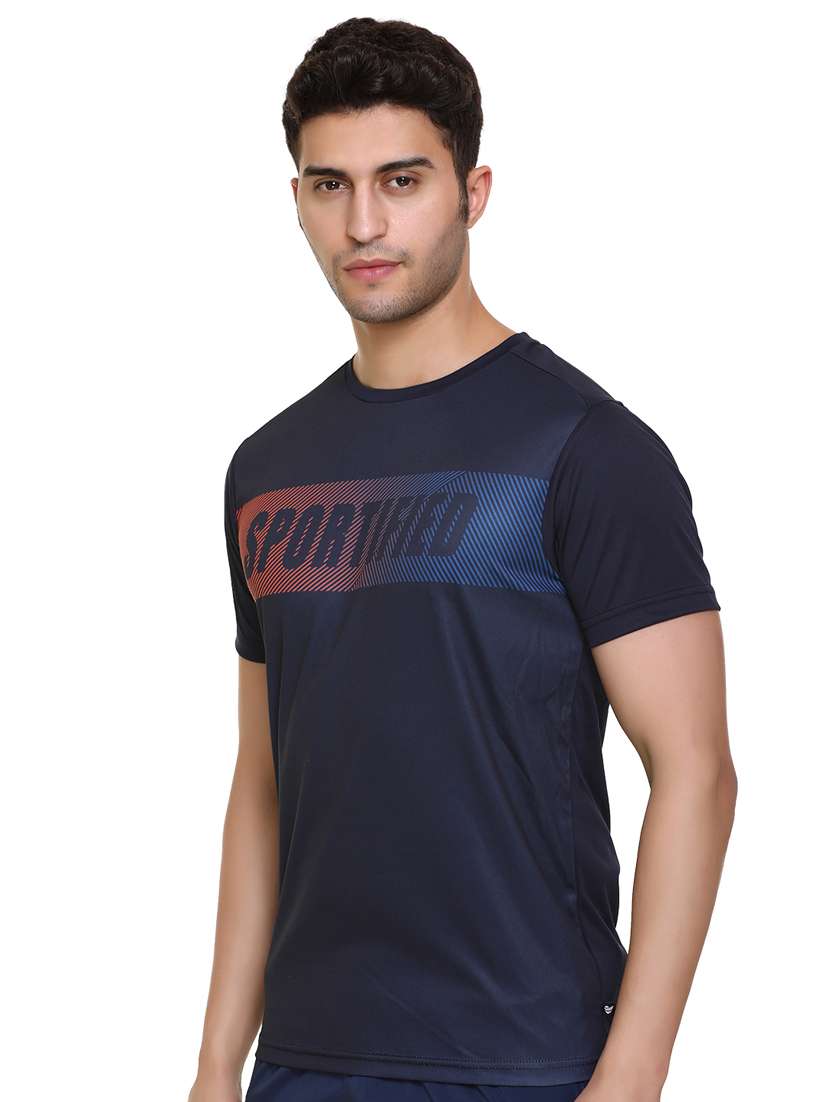 navy-blue chest-printed t-shirt - 18450030 - Standard Image - 1