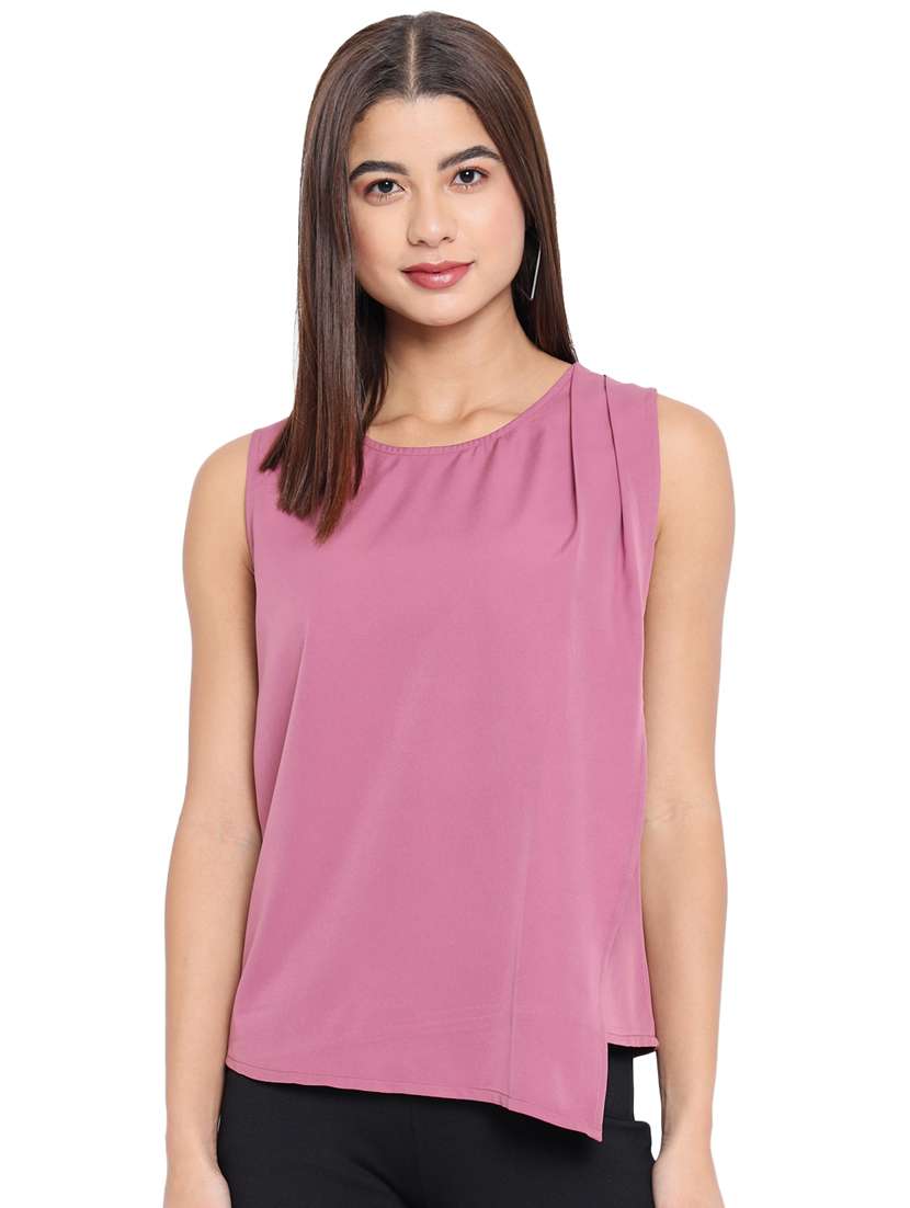 women's asymmetric round neck top