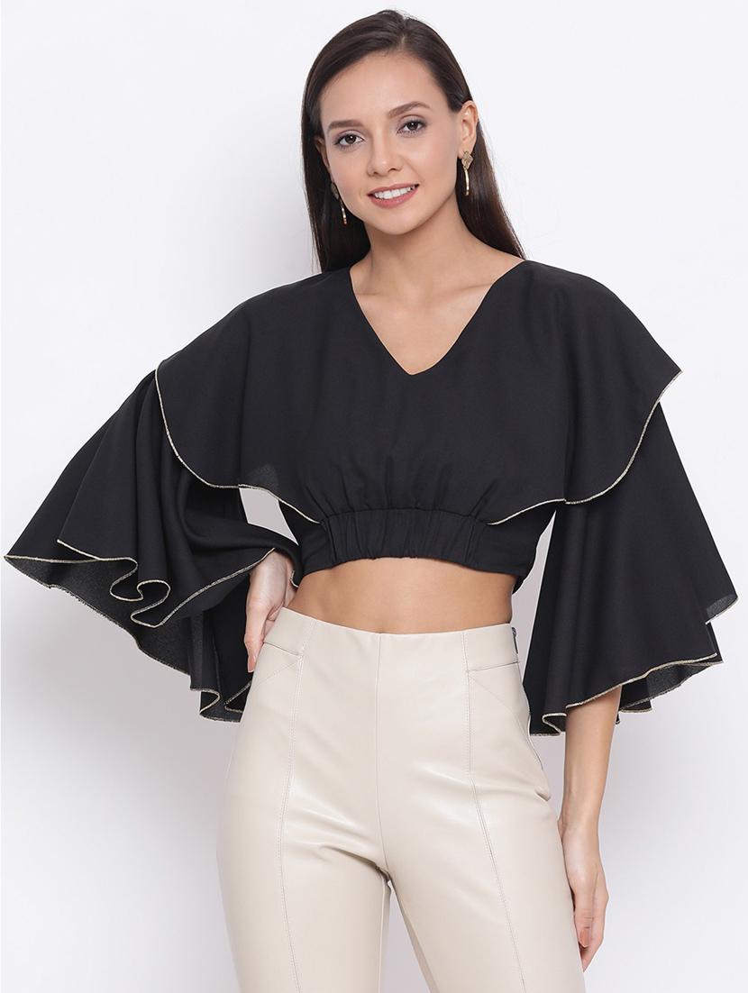 women's crop v neck top