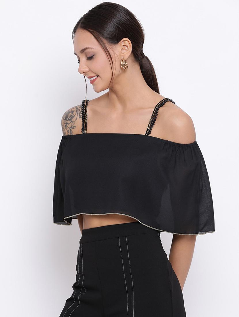 women's crop shoulder strap top - 18450155 -  Standard Image - 1