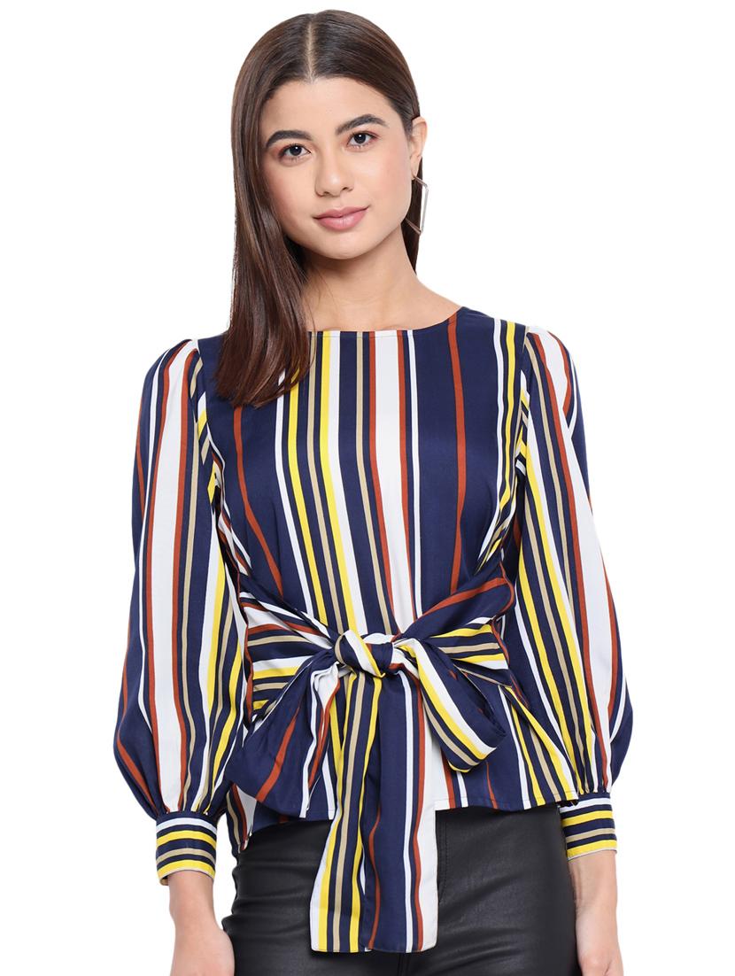 tie front striped regular top - 18450159 - Zoom Image - 0