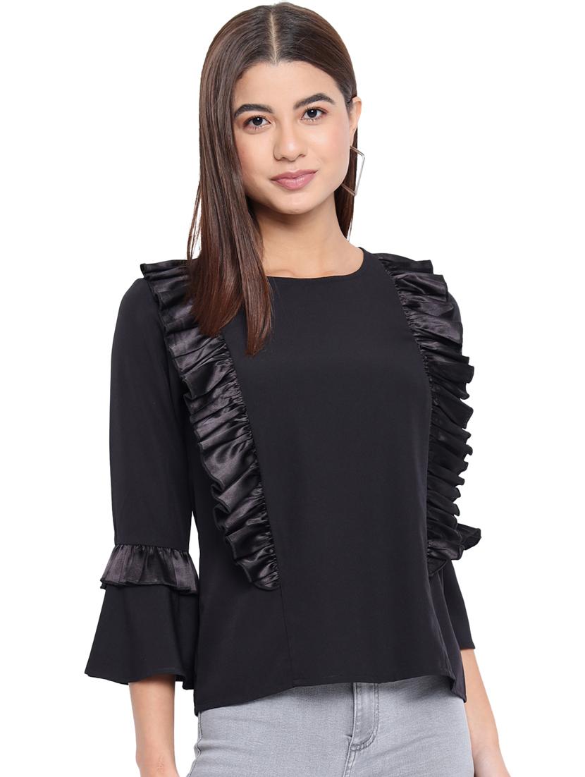 women's ruffle round neck top - 18450162 - Zoom Image - 0