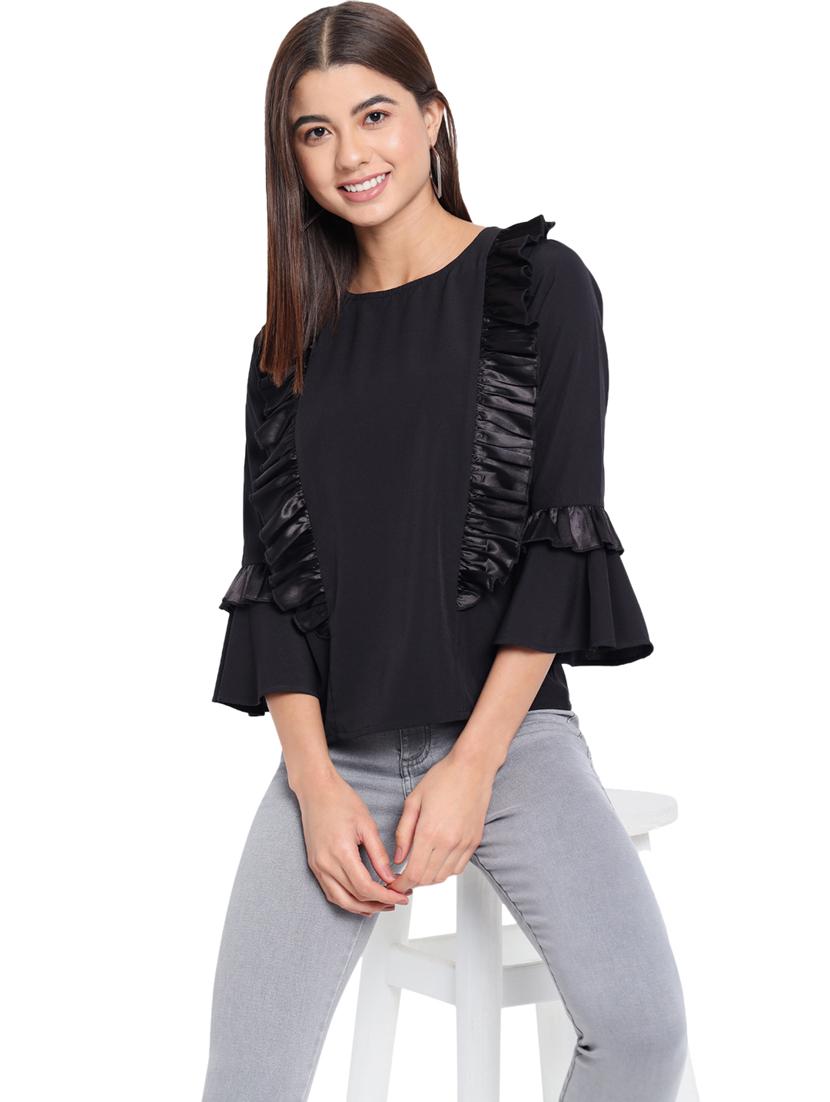 women's ruffle round neck top - 18450162 - Standard Image - 1