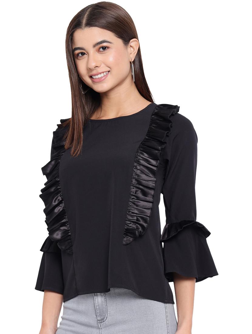 women's ruffle round neck top - 18450162 - Standard Image - 4
