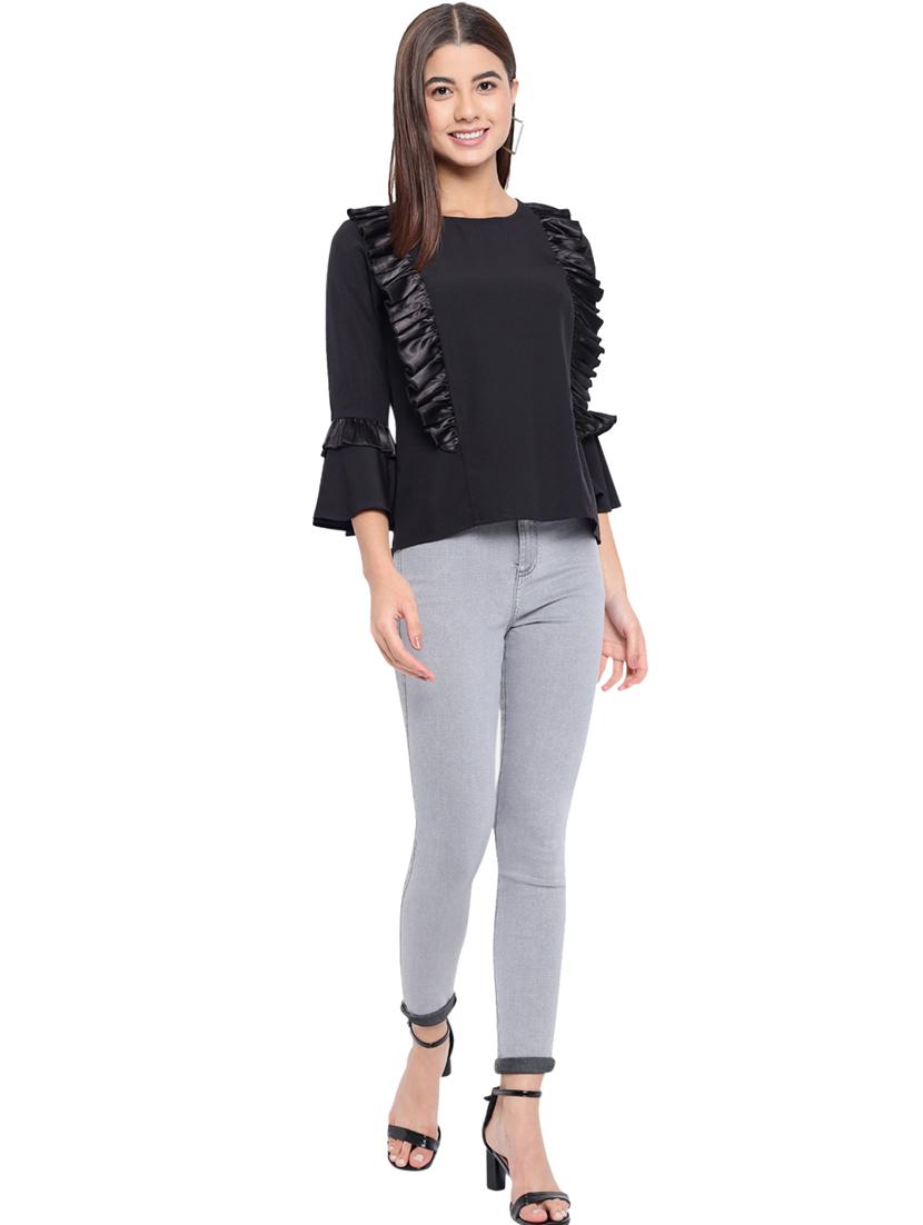 women's ruffle round neck top - 18450162 - Standard Image - 6