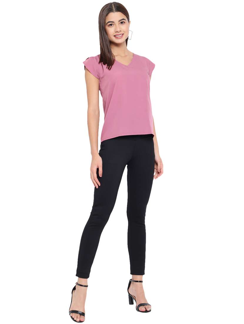 women's straight v neck top - 18450171 - Standard Image - 4