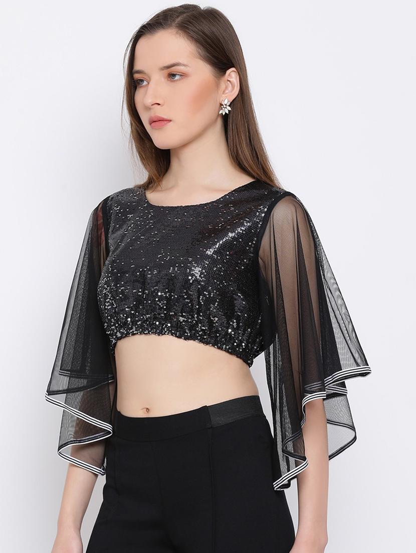 women's crop round neck top - 18450182 -  Standard Image - 1