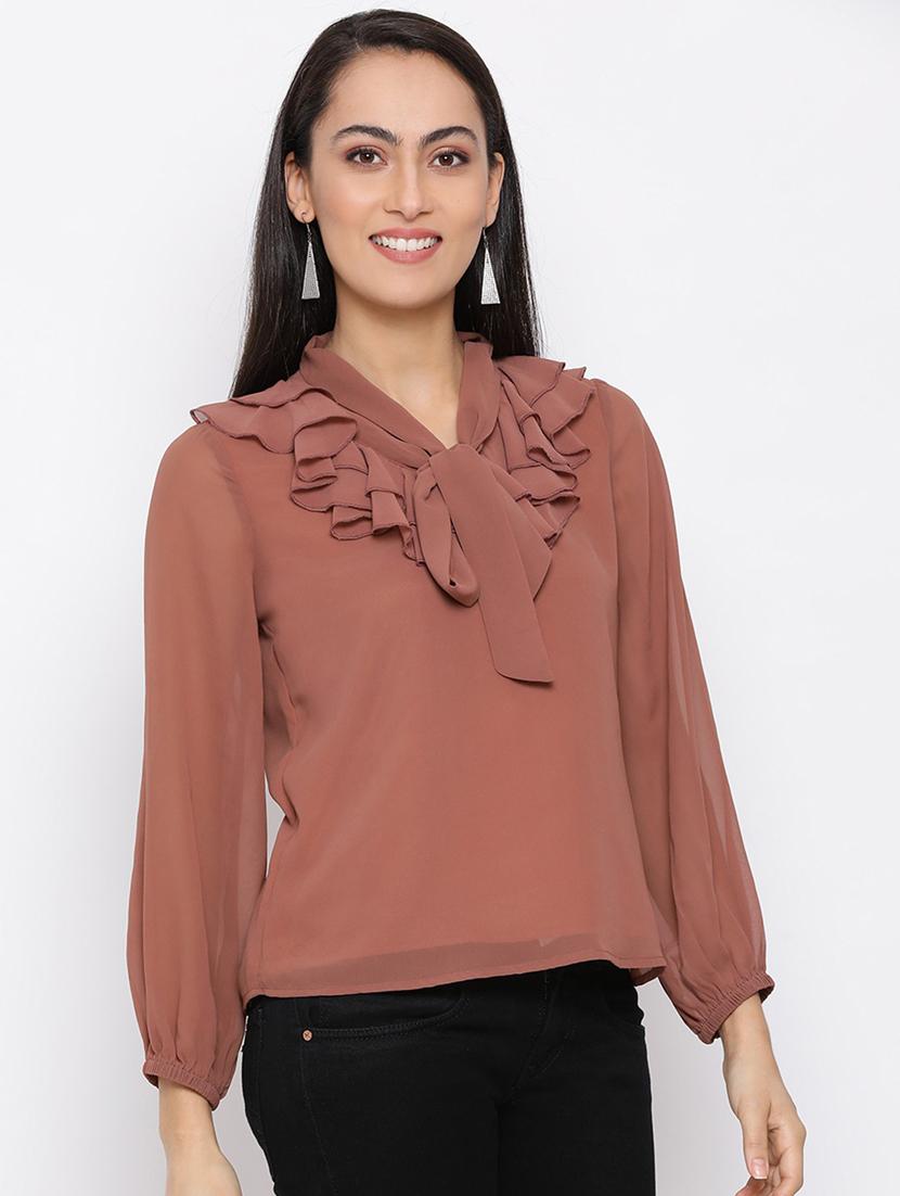 women's ruffle v neck top - 18450184 - Zoom Image - 0