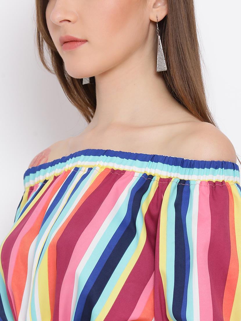off shoulder striped regular top - 18450206 - Standard Image - 4