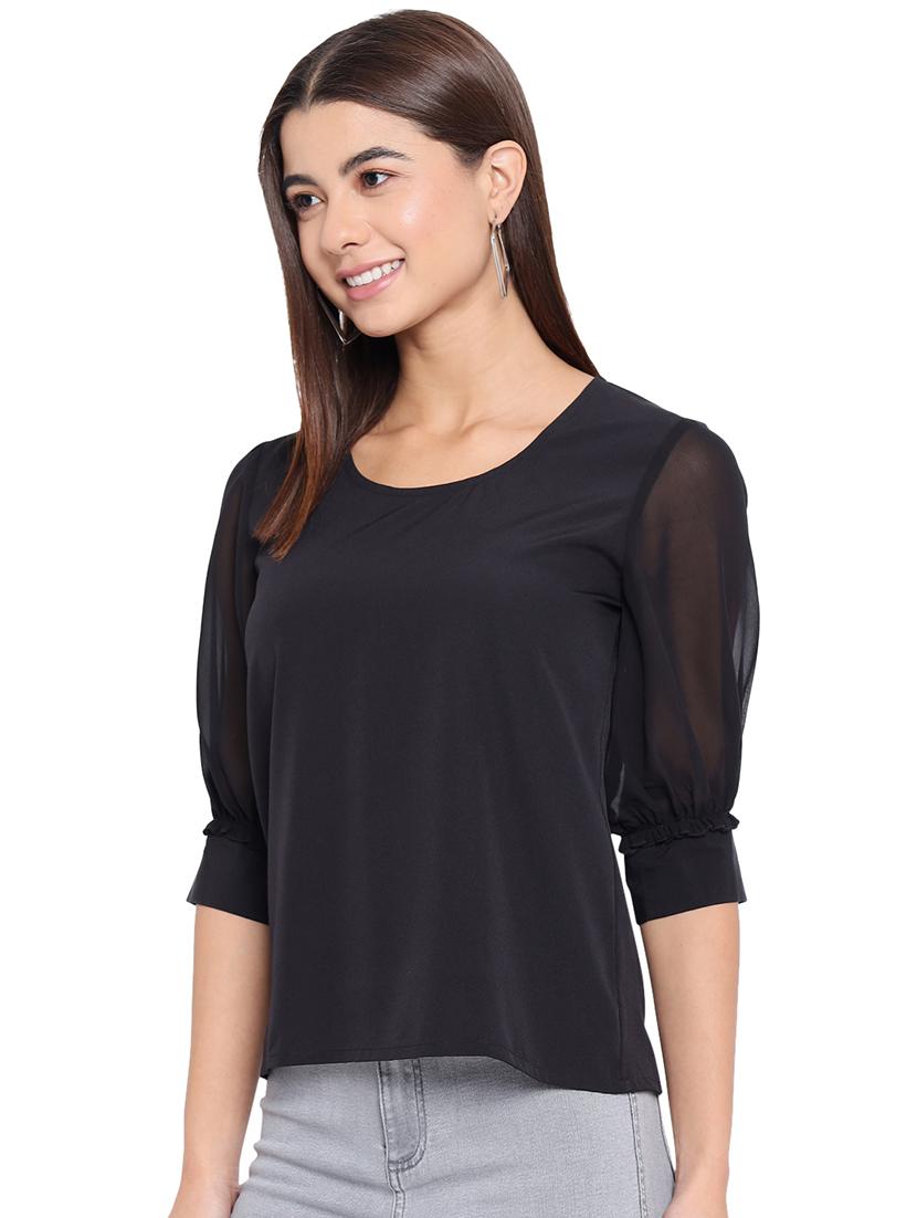 women black round neck solids top - 18450228 - Standard Image - 1