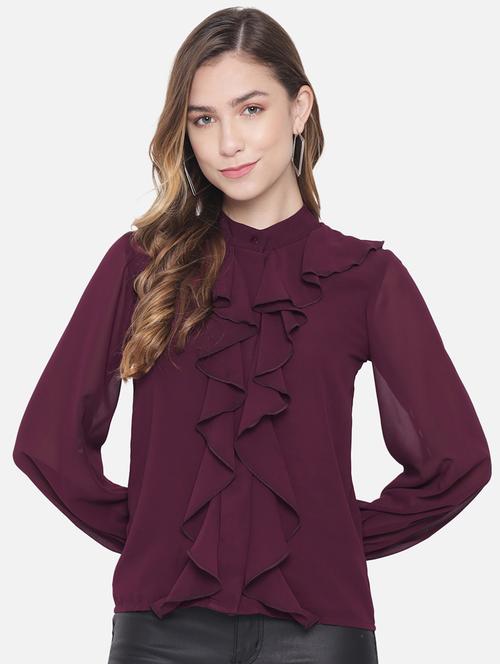 women's ruffle mandarin neck top - 18450235 -  Standard Image - 0