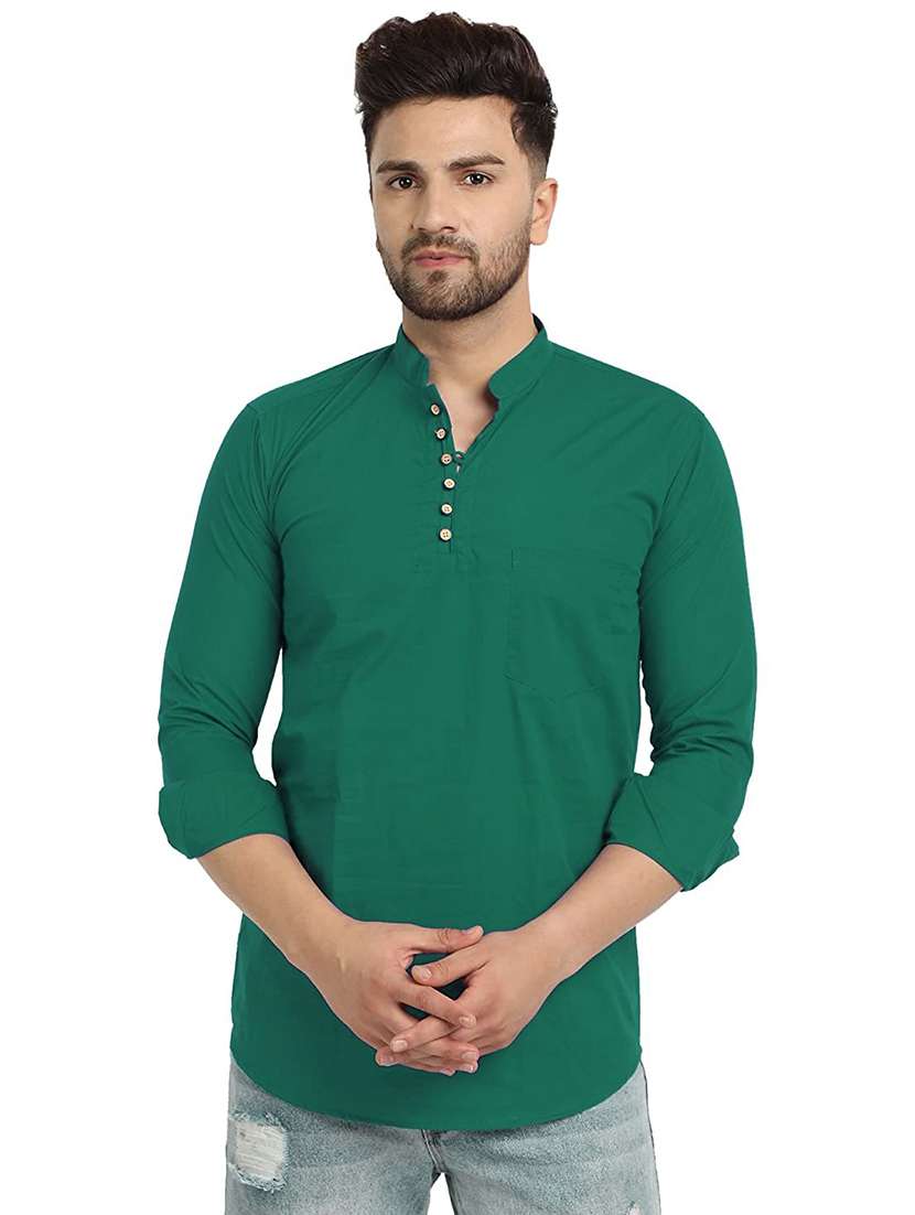 green solid short kurta