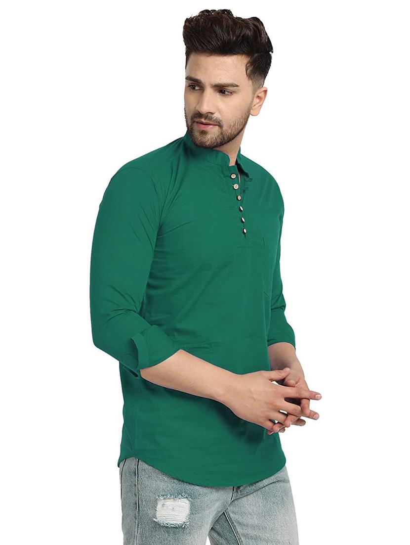 green solid short kurta - 18450599 - Standard Image - 1