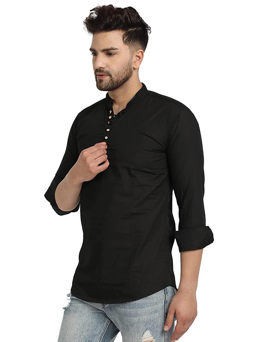 black solid short kurta - 18450600 -  Standard Image - 1
