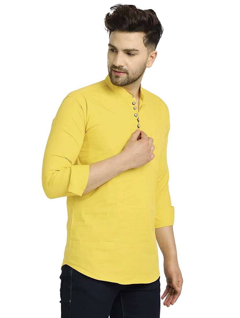 yellow solid short kurta - 18450601 -  Standard Image - 1